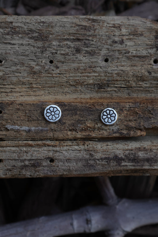 Flower Stamped Silver Studs