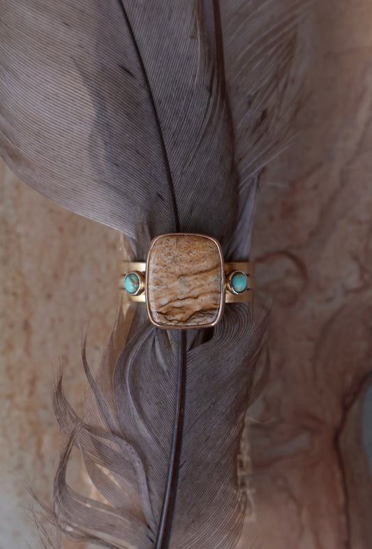 Picture Jasper and Kingman Turquoise Ring Set in 14k Gold