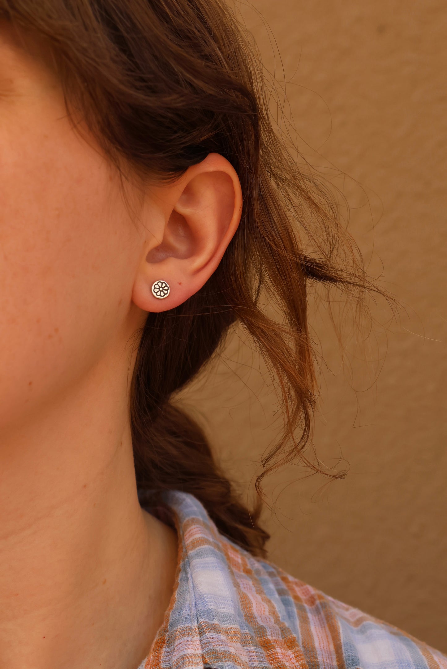 Flower Stamped Silver Studs