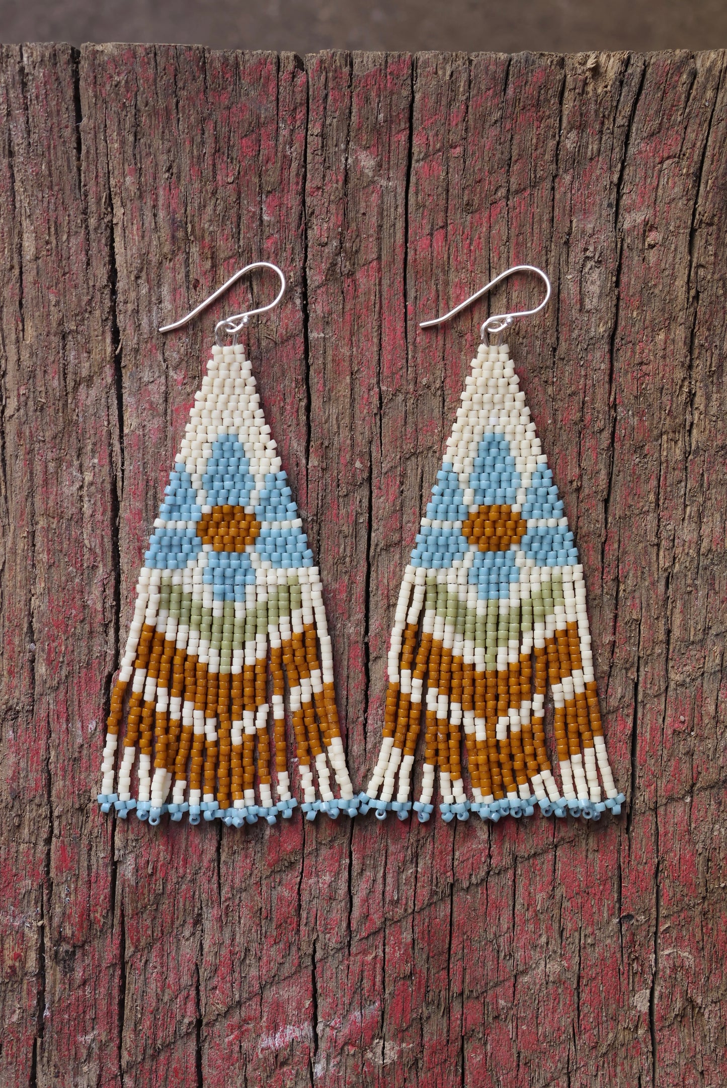 Retro Flower Fringe Earrings - Light Moody Blue Petals