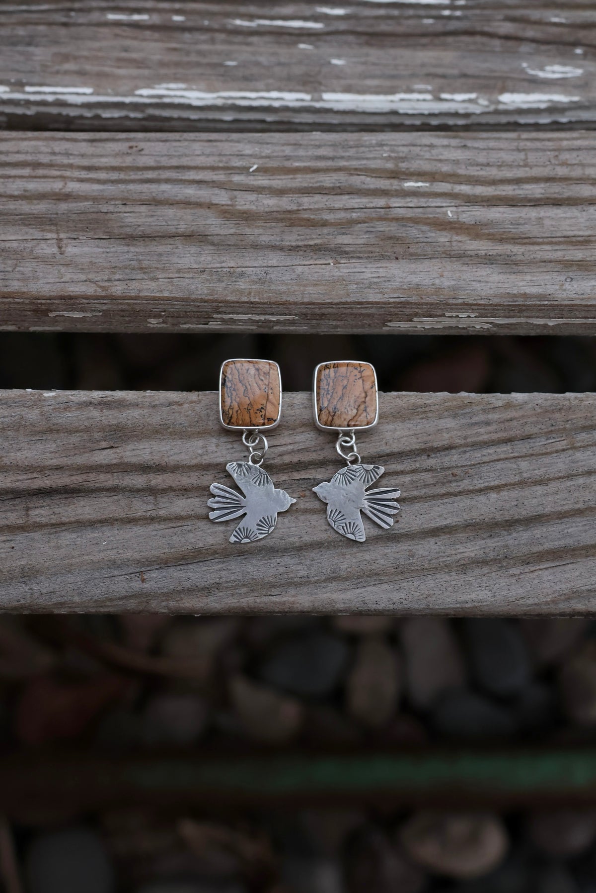 Picture Jasper + Bird Earrings