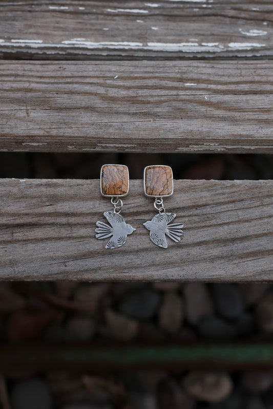 Picture Jasper + Bird Earrings