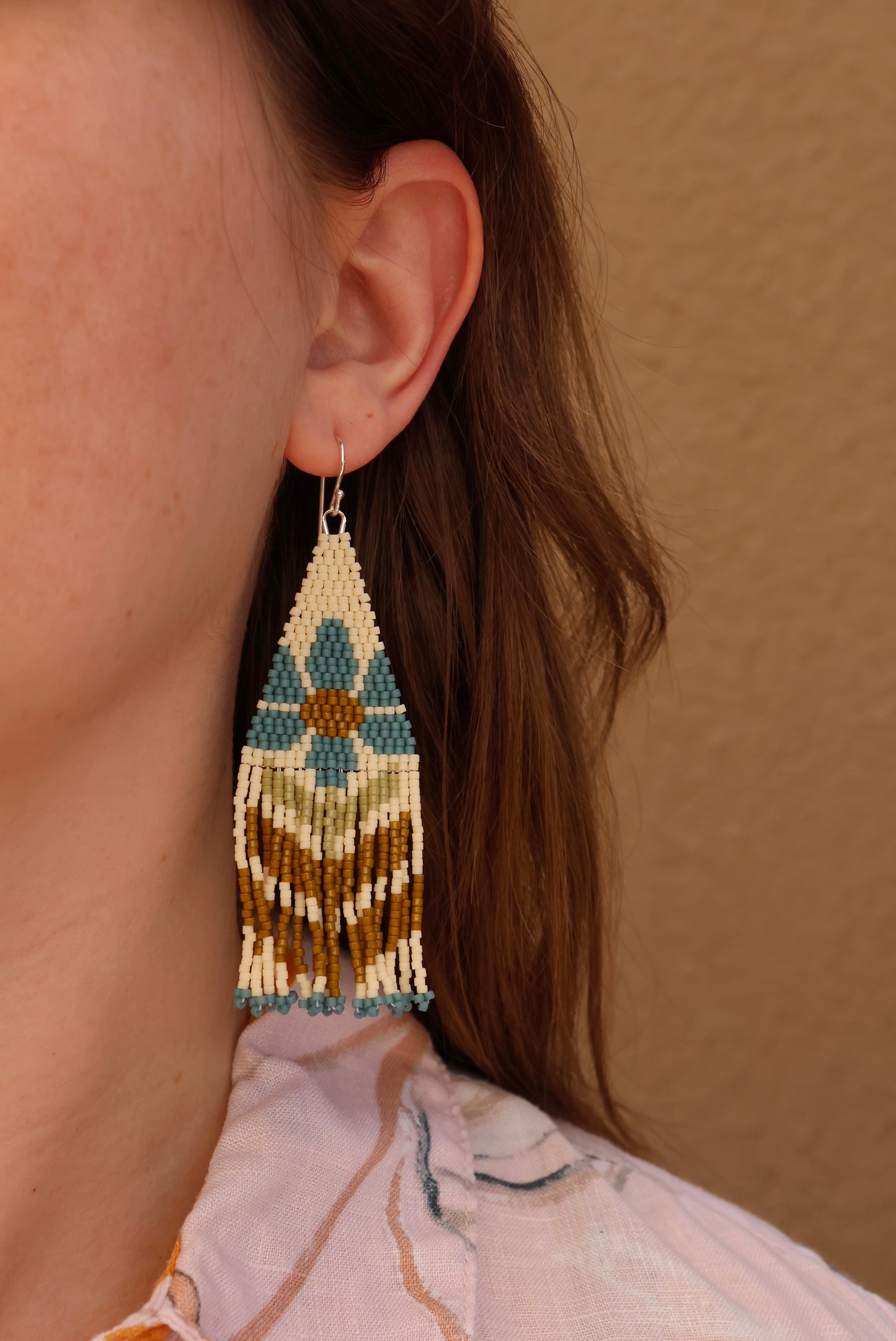 Retro Flower Fringe Earrings - Stormy Blue Petals