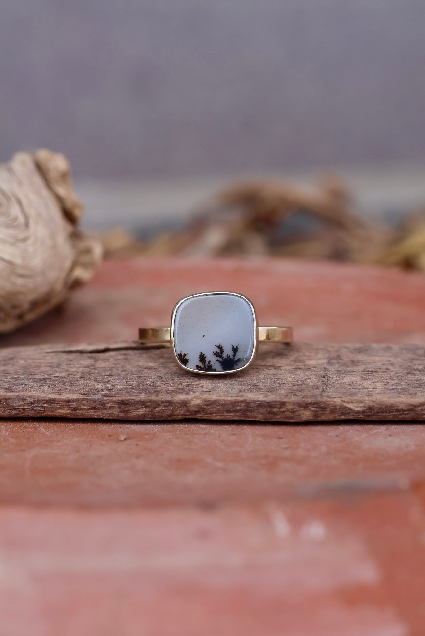 Dendritic Agate Ring - 14k Gold - Size 7.5