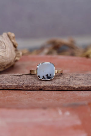 Dendritic Agate Ring - 14k Gold - Size 7.5