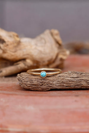 Tiny Turquoise Ring - 14k Gold - Size 6