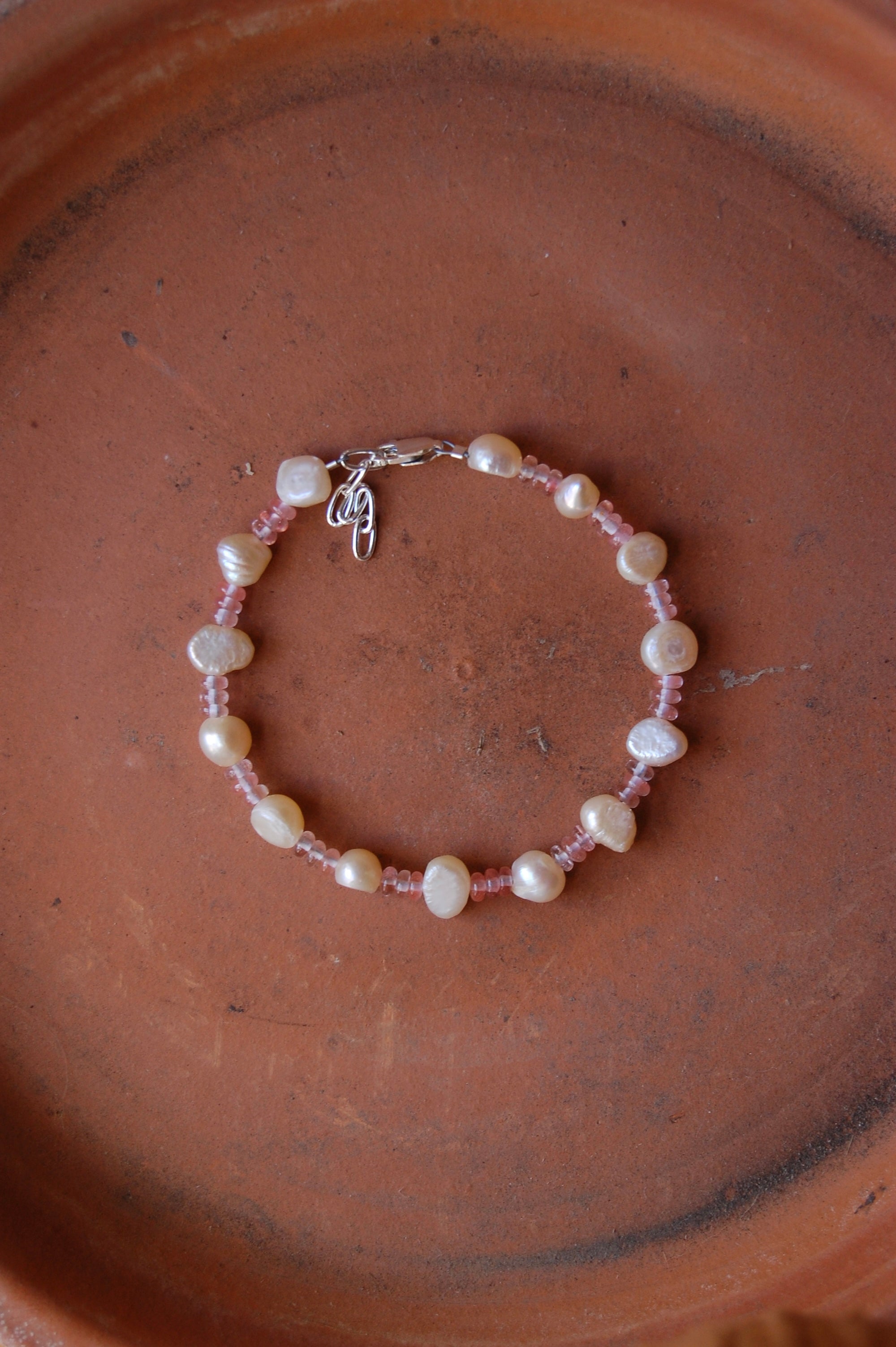 Freshwater Pearl and Cherry Quartz Bracelet