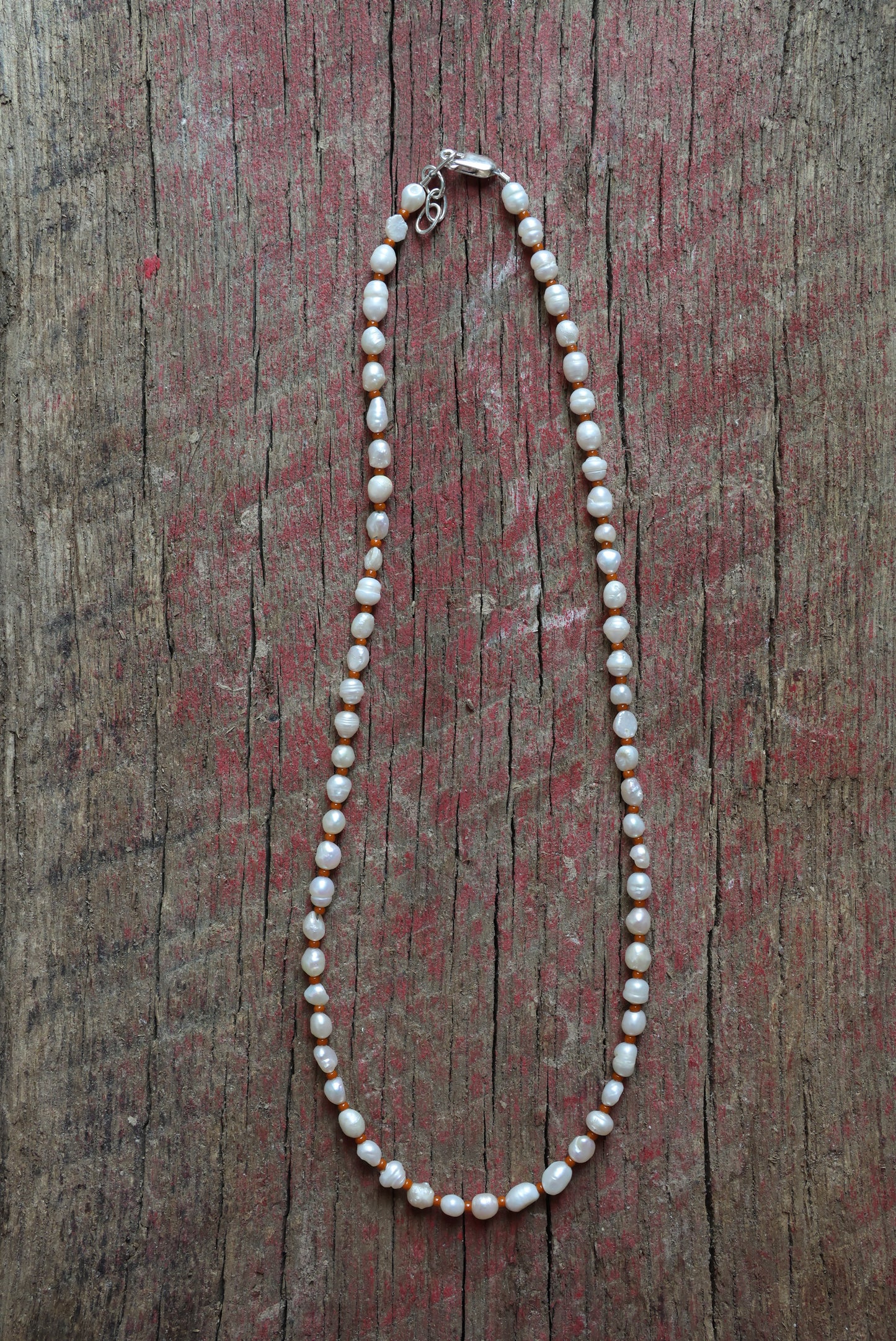 Freshwater Pearl and Rust Seed Bead Necklace