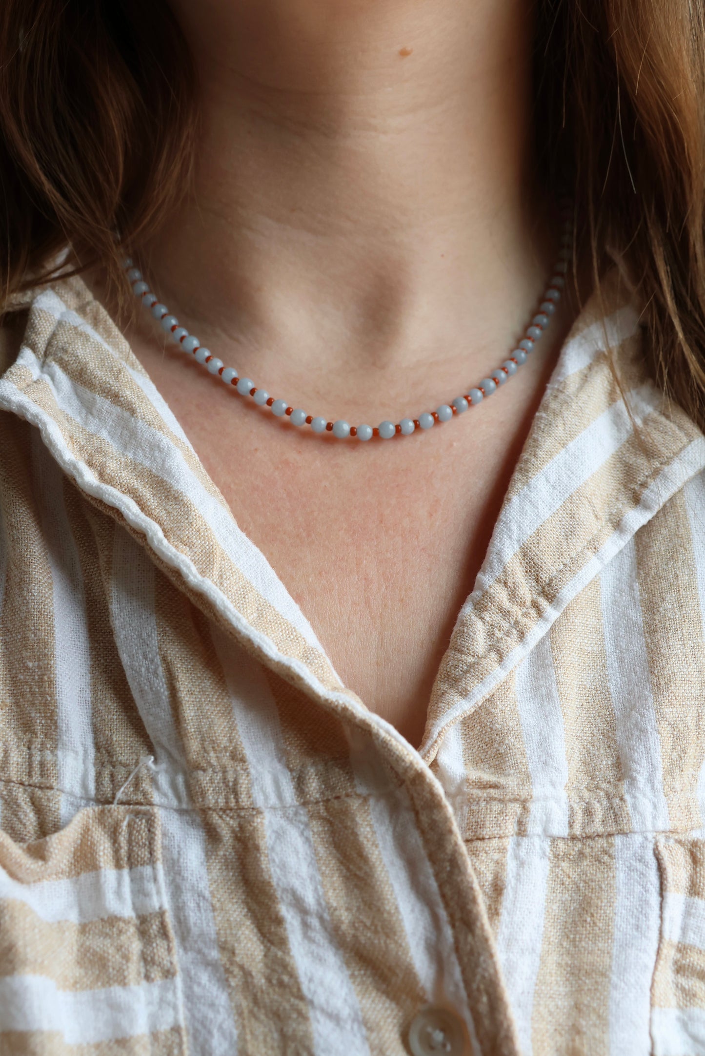 Angelite and Rust Seed Bead Necklace