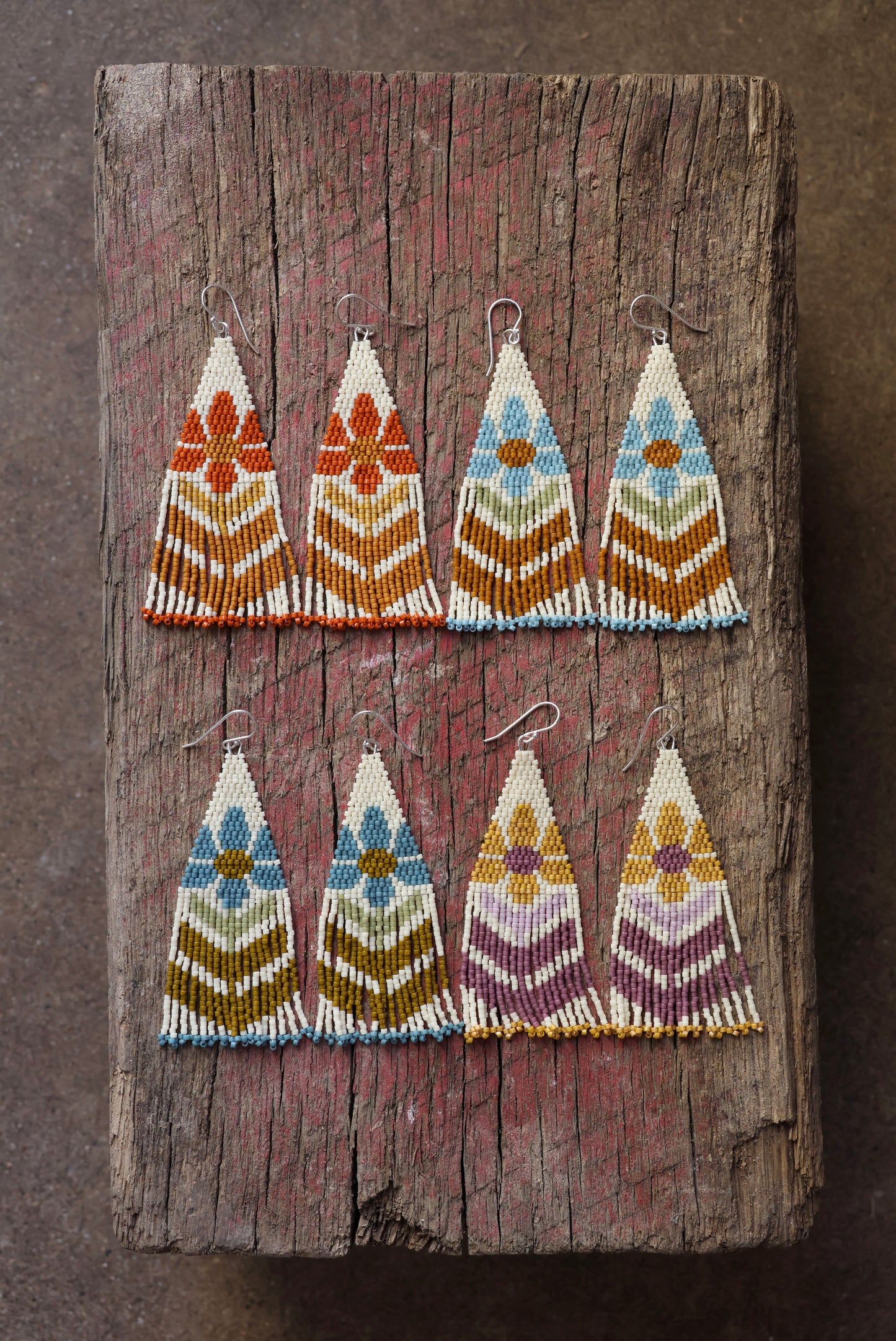 Retro Flower Fringe Earrings - Mustard Petals