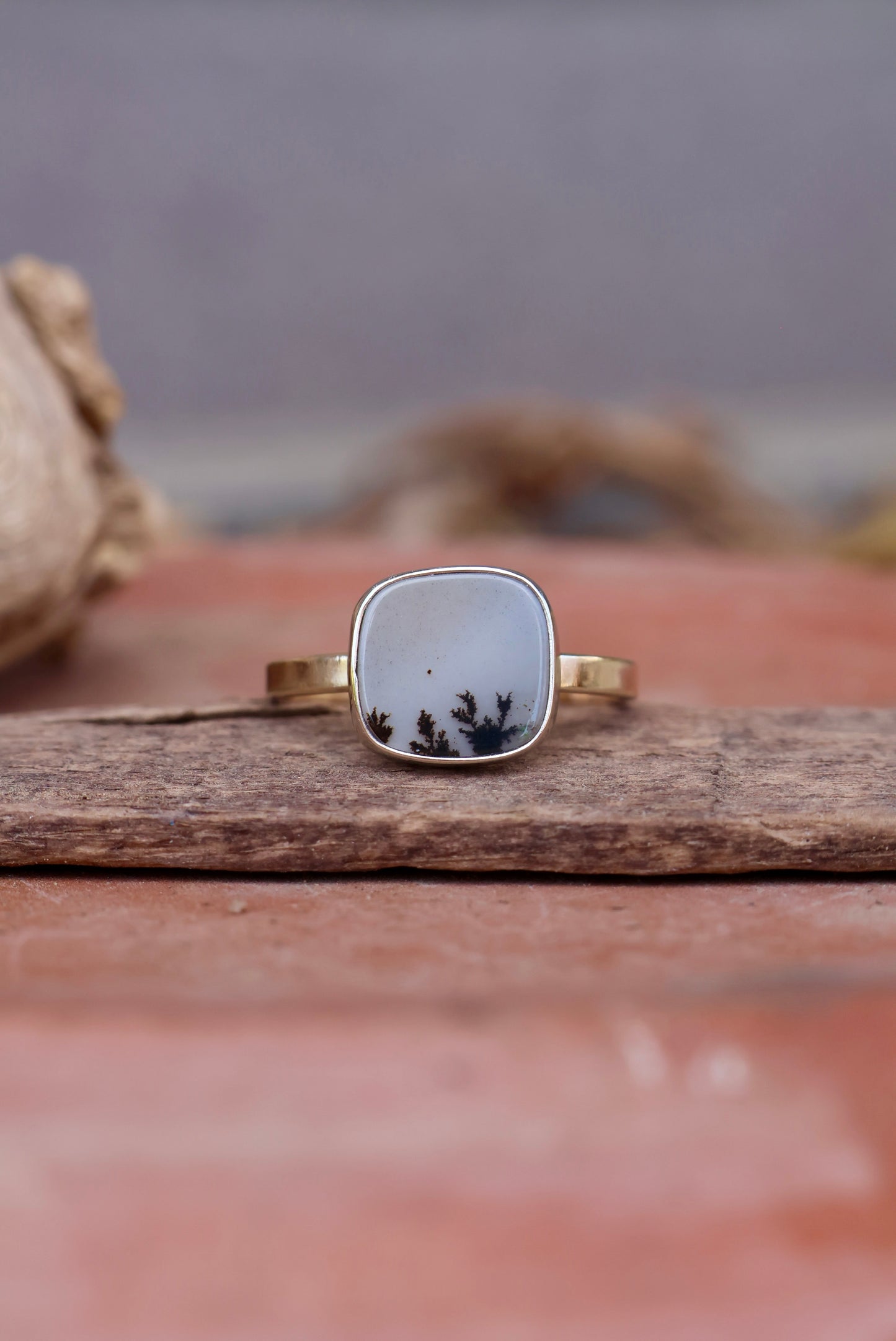 Dendritic Agate Ring - 14k Gold - Size 7.5