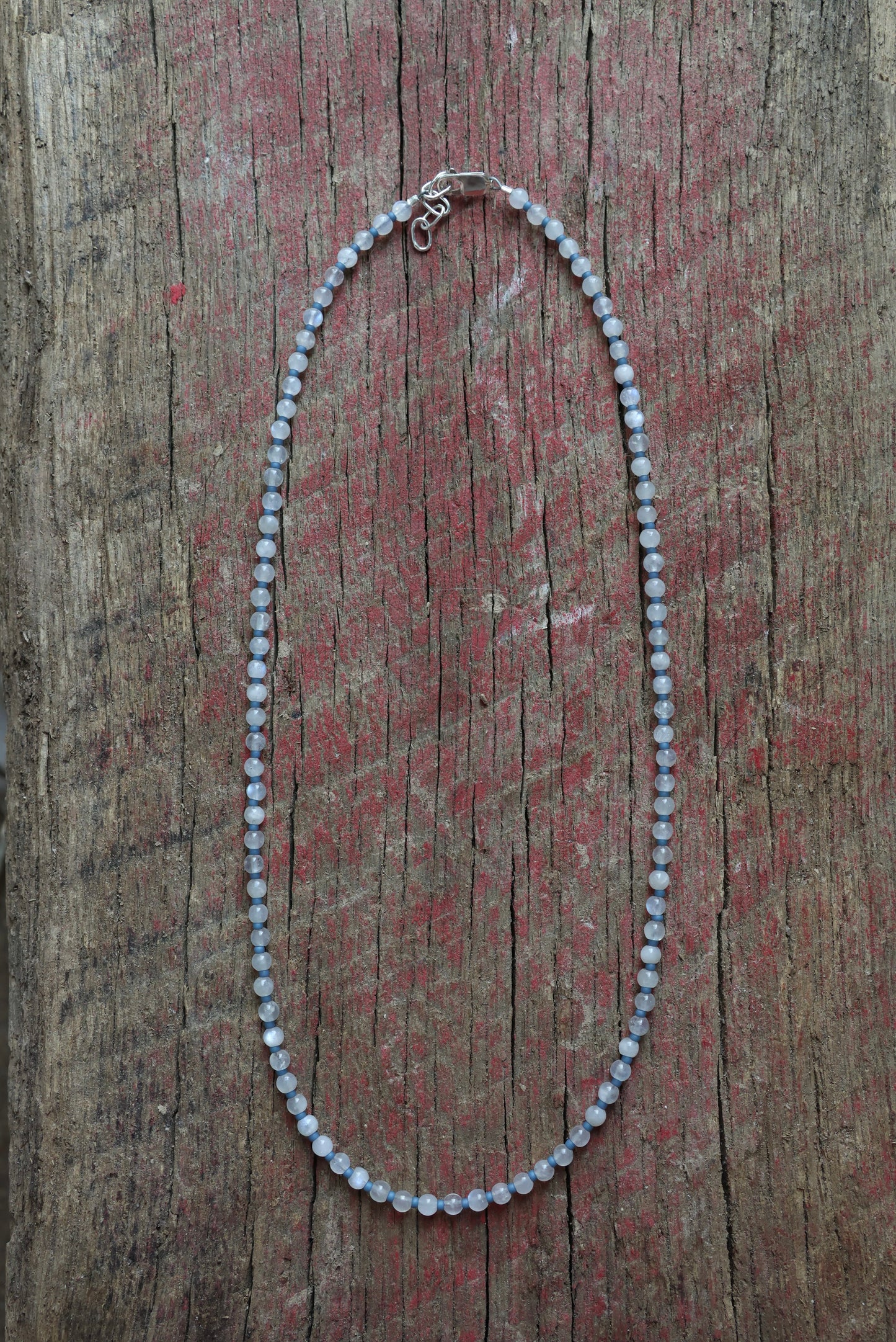 Moonstone and Blue Seed Bead Necklace